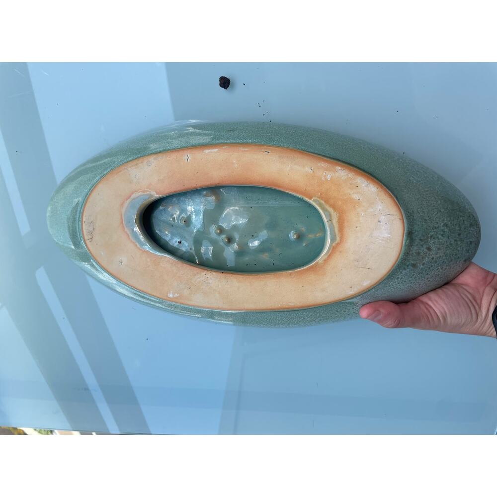 Handmade light green turquoise hand made oval shallow glazed ceramic bowl dish - Picture 3 of 4